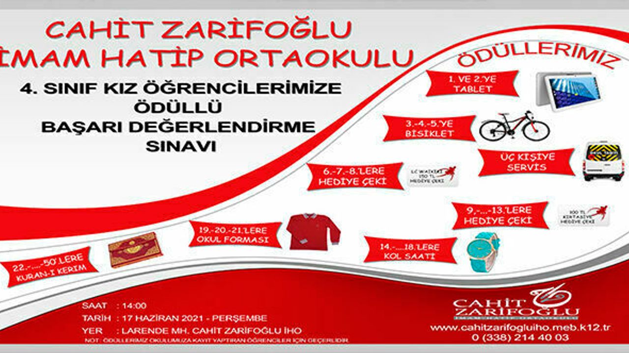 Cahit Zarifoğlu İmam Hatip Ortaokulu'ndan Ödüllü Sınav