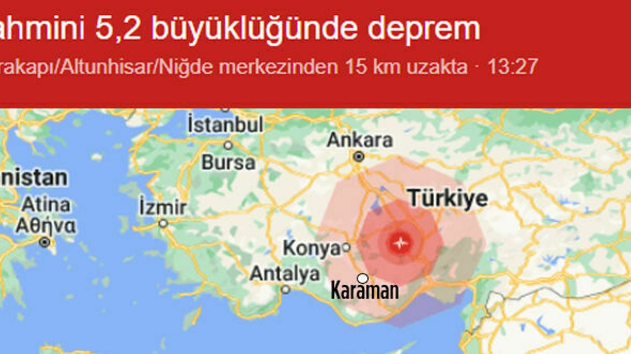 Niğde’nin Bor ilçesinde 5.3 büyüklüğünde deprem