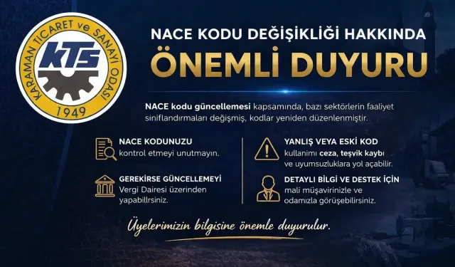 Karaman'da 1.659 Üyenin NACE Kodu Değişti