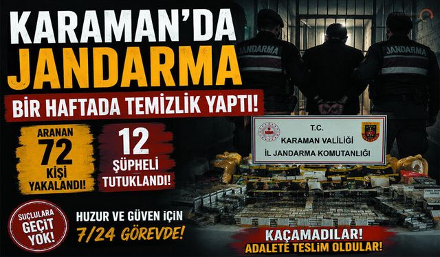 Karaman’da Jandarmadan Geniş çaplı denetim 72 kişi yakalandı