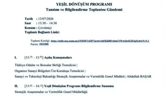 Karaman'da Yeşil Dönüşüm Programı Bilgilendirme Toplantısı Çevrimiçi Yapılacak