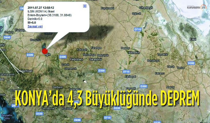Konya Ilgın'da 4.3 büyüklüğünde Deprem..!