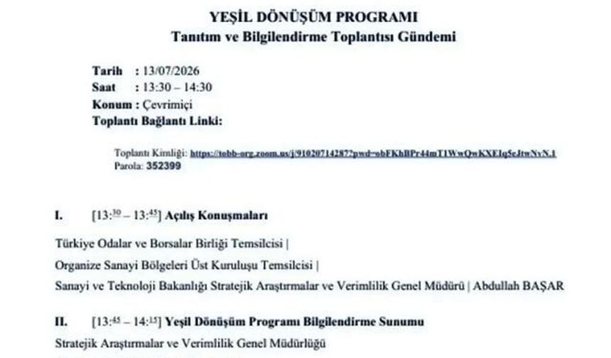Karaman TSO'dan Yeşil Dönüşüm Programı Toplantısı