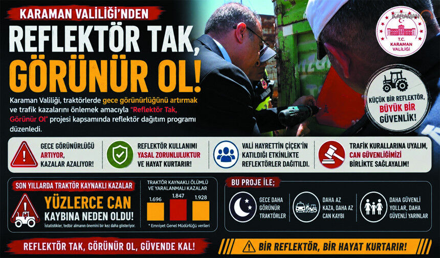 Karaman'da Traktör Güvenliği İçin Reflektör Dağıtımı